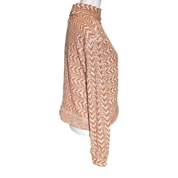 BKE women's Small raw edge mock neck knit long sleeve top burnt orange white - Picture 5 of 10